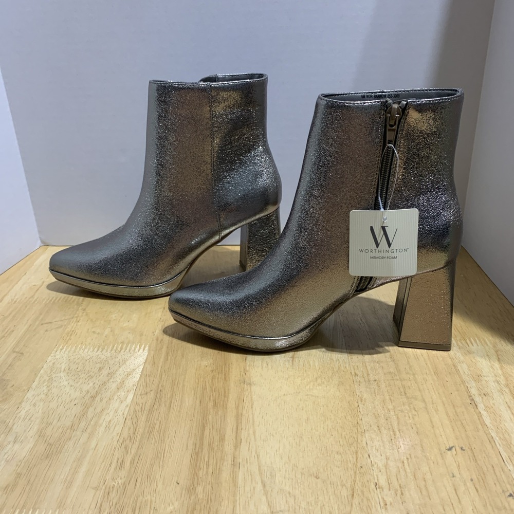 Funky Silver (Pewter) Worthington Womens‎ Bannow Flared Heel Booties 6M QUICK SH